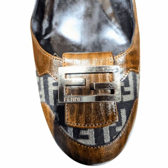 FENDI Zucca FF Leather Logo Platform Pumps Size 38 - Picture 10 of 12